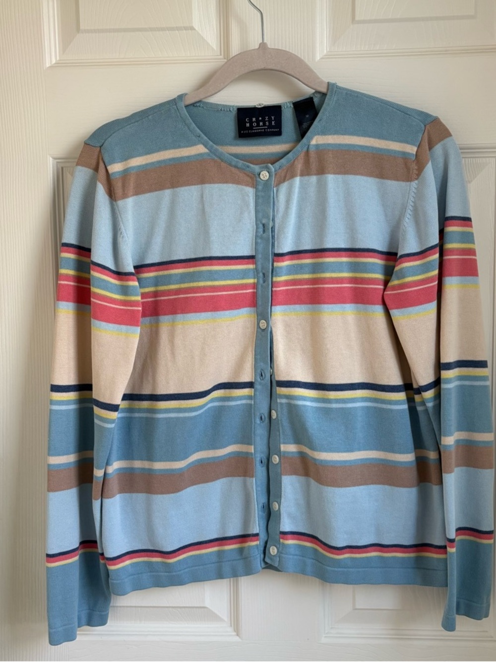 Liz Claiborne Crazy Horse Striped Knit Top in Light Blue, Beige, Pink